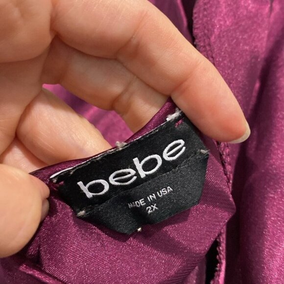 BEBE Satin Purple Cowl Neck Slip Midi Dress Size 2X - Picture 6 of 8